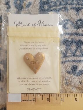 NWT Gold Token 'Always Connected' Heart Maid of Honor Charm With Keepsake Bag.
